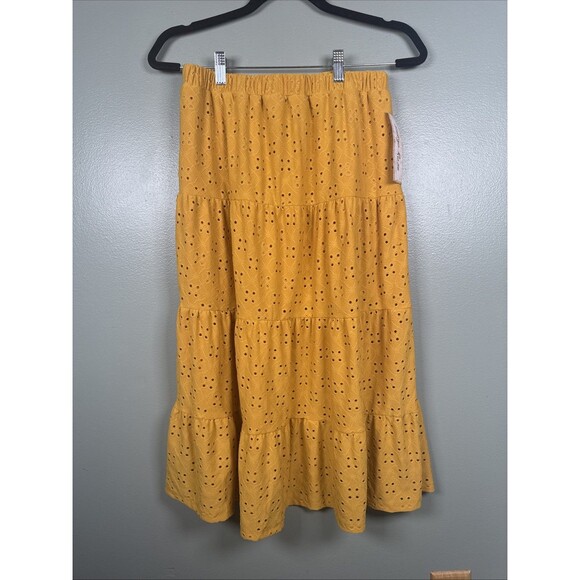 NWT Indigo Rose Mustard Yellow Pull On Flowy Boho Hippie Festival Skirt‎ Sz M - Picture 1 of 7
